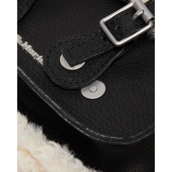 Luxurious Black Leather Satchel Bag with Faux Fur Interior - Compact Versatility - Picture 8 of 9